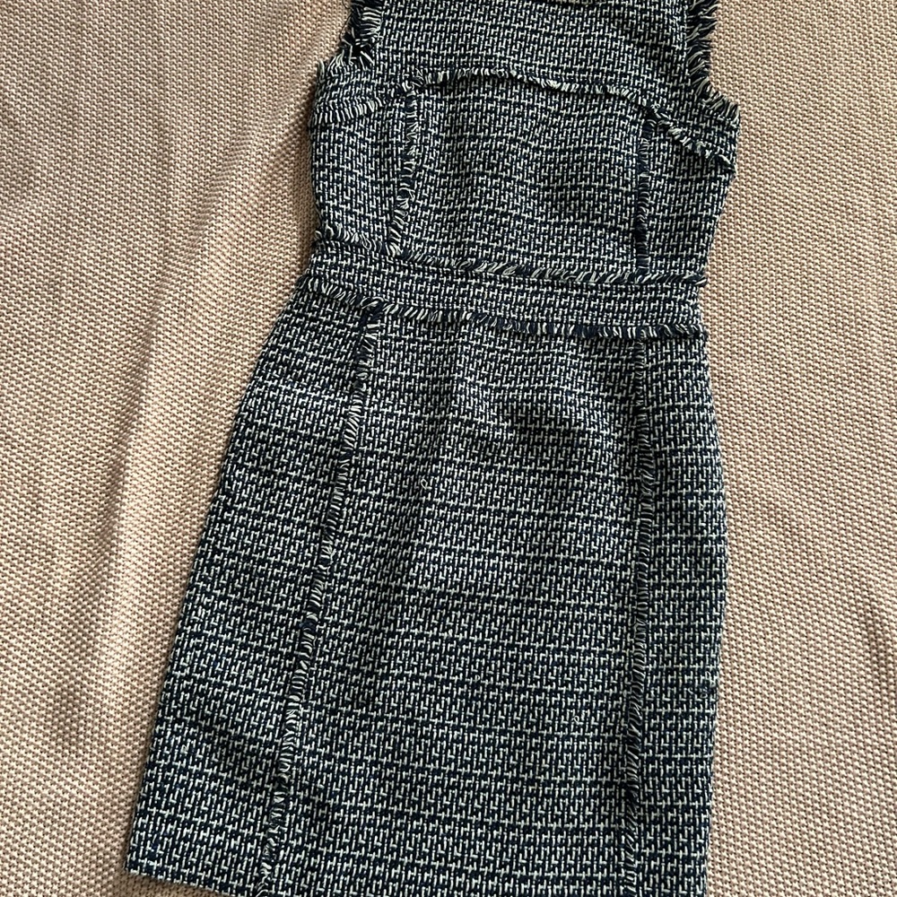 Tory Burch Navy and White Sleeveless Tweed Dress